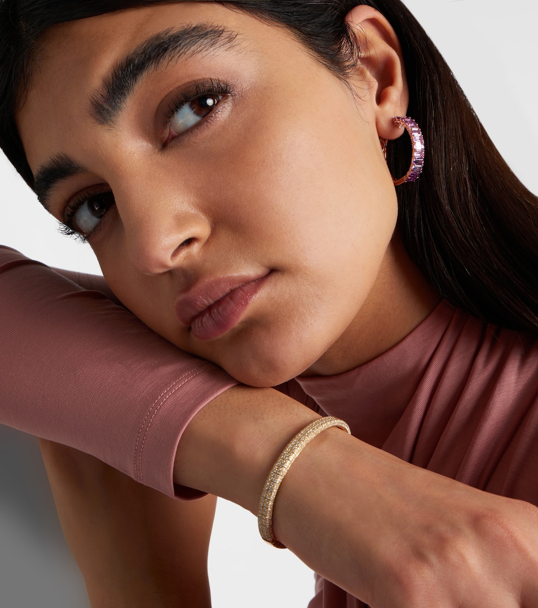 18kt rose gold hoop earrings with sapphires and amethysts | Shay Jewelry