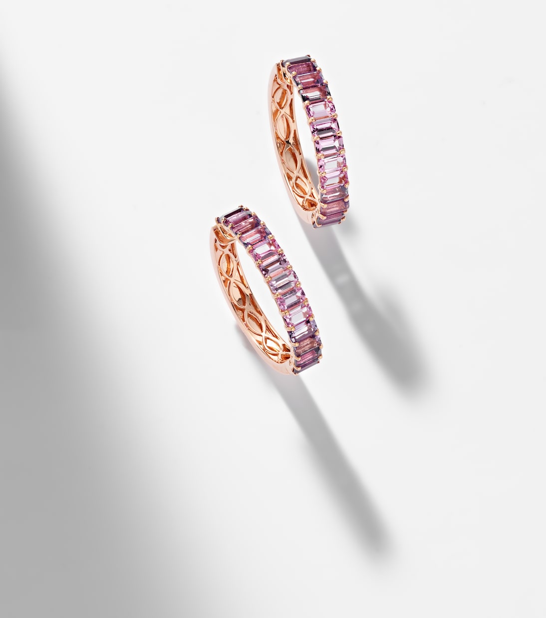 18kt rose gold hoop earrings with sapphires and amethysts | Shay Jewelry