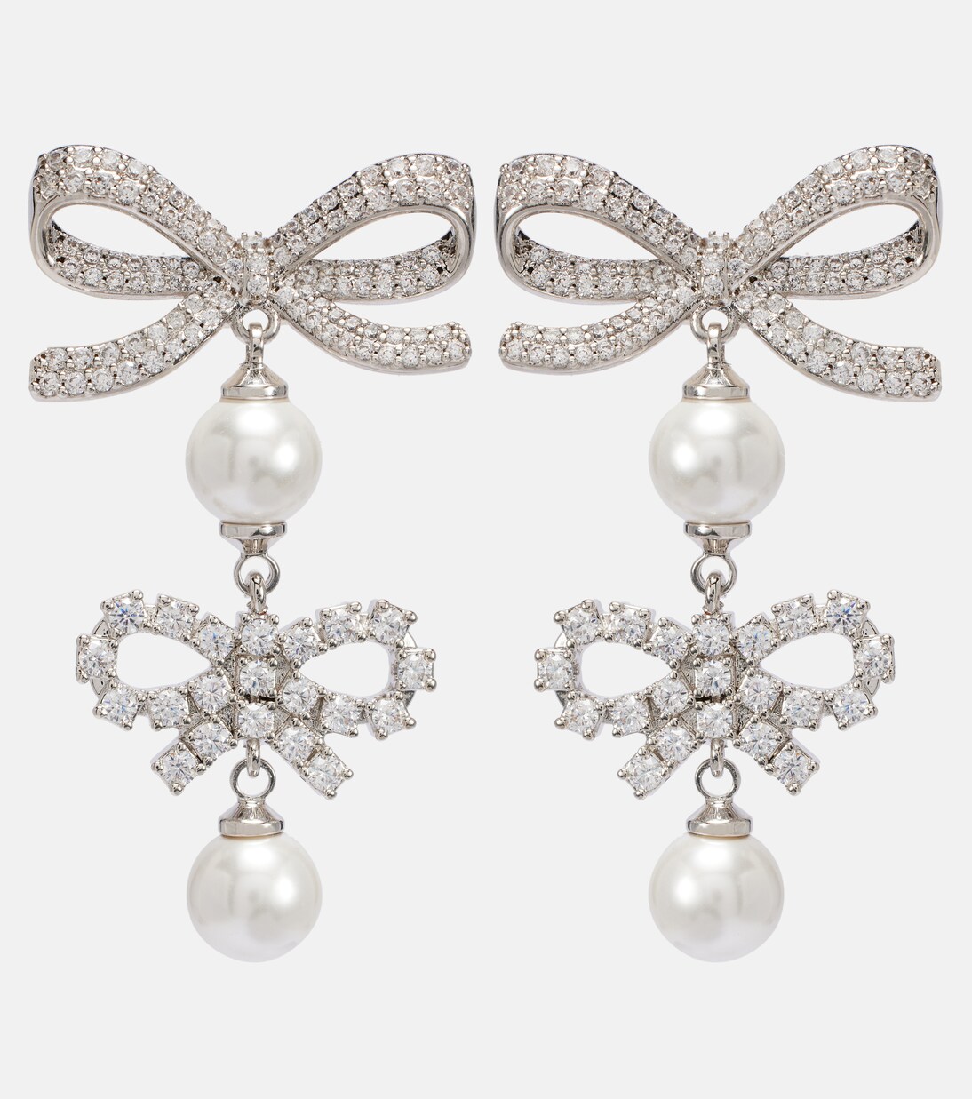 Bow-detail embellished faux pearl earrings | Self-Portrait
