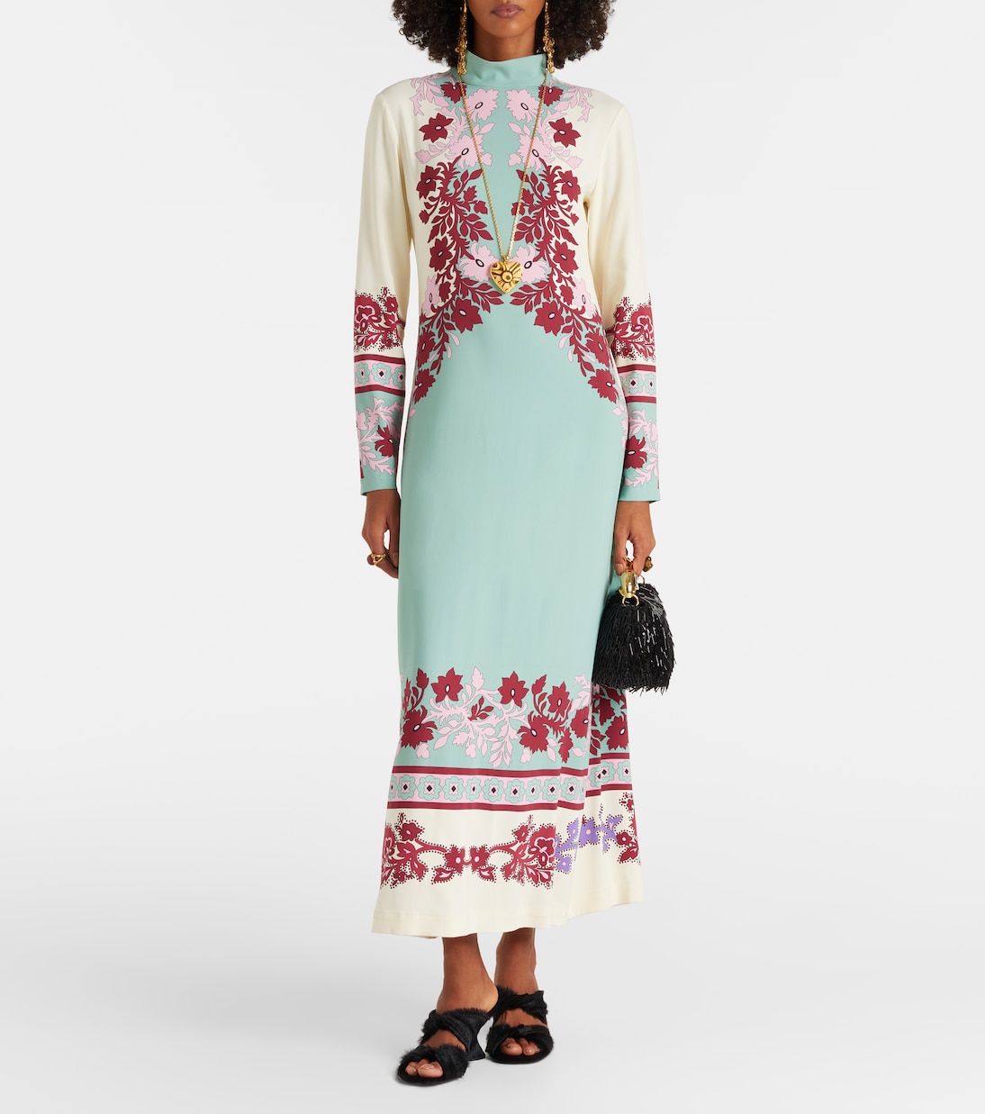 Vestido largo Halle de satén floral | La DoubleJ