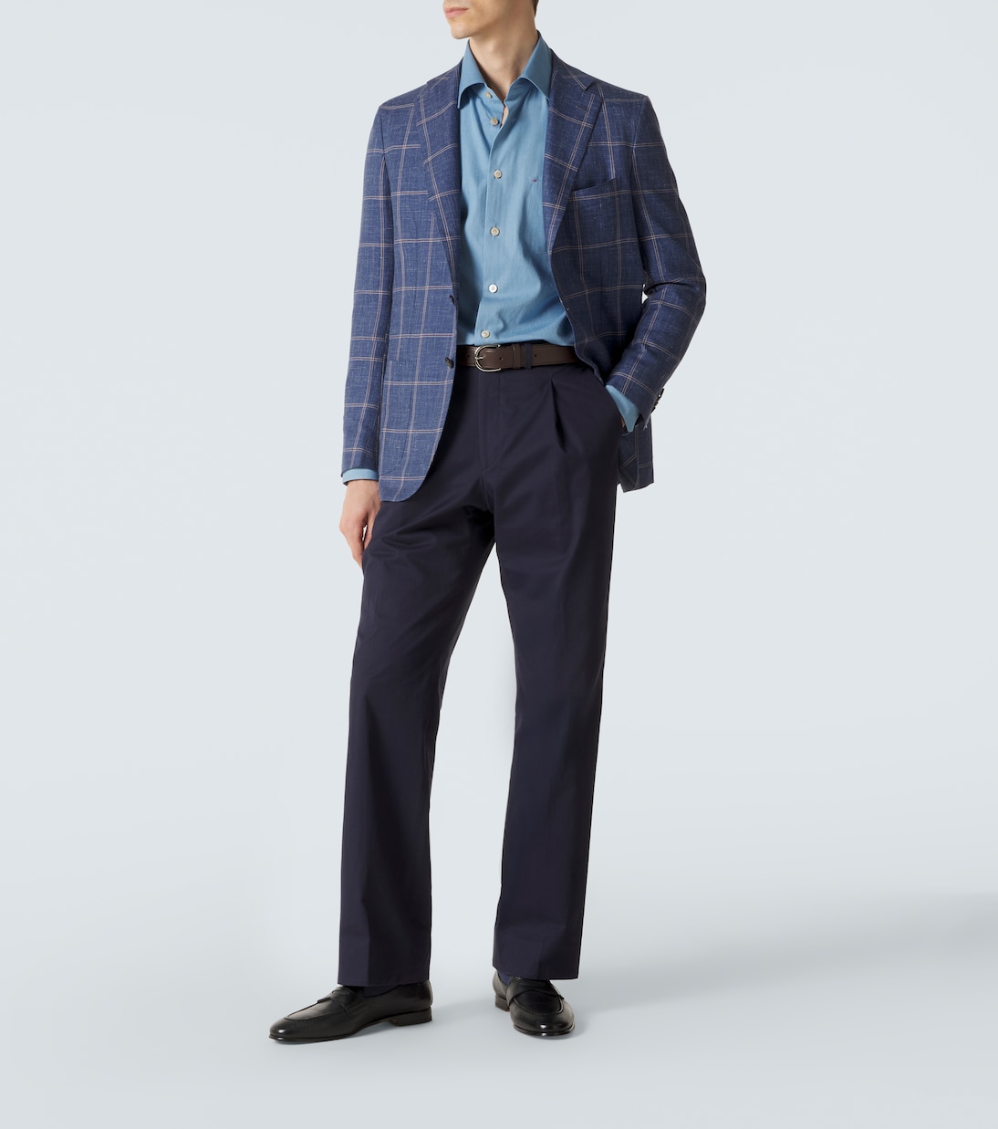 체크 캐시미어 울 실크 리넨 블레이저 | Kiton