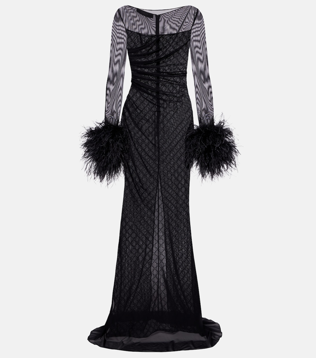 GG feather-trimmed sheer gown | Gucci