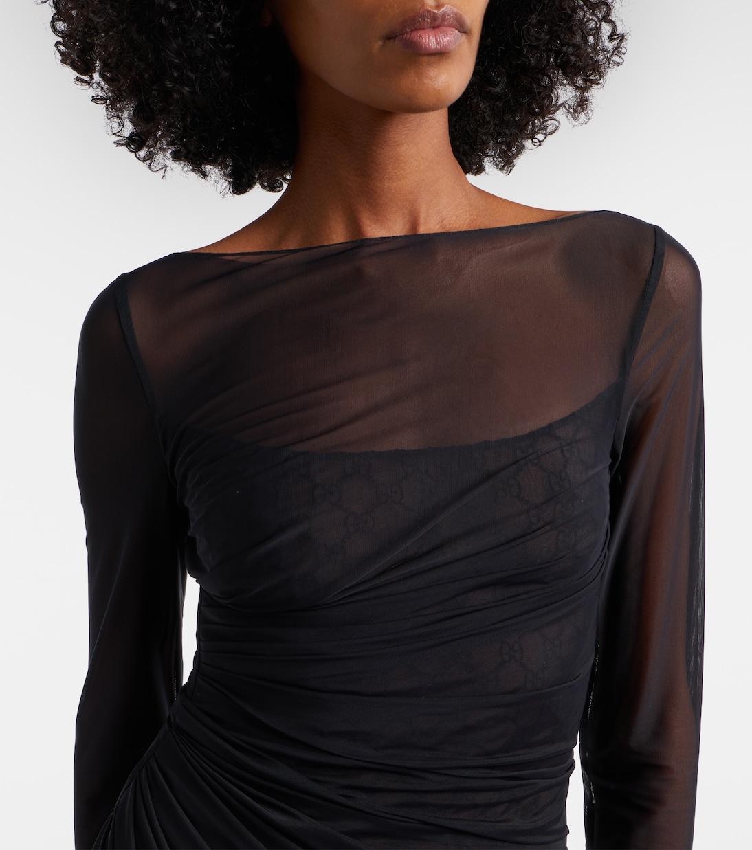 GG feather-trimmed sheer gown | Gucci