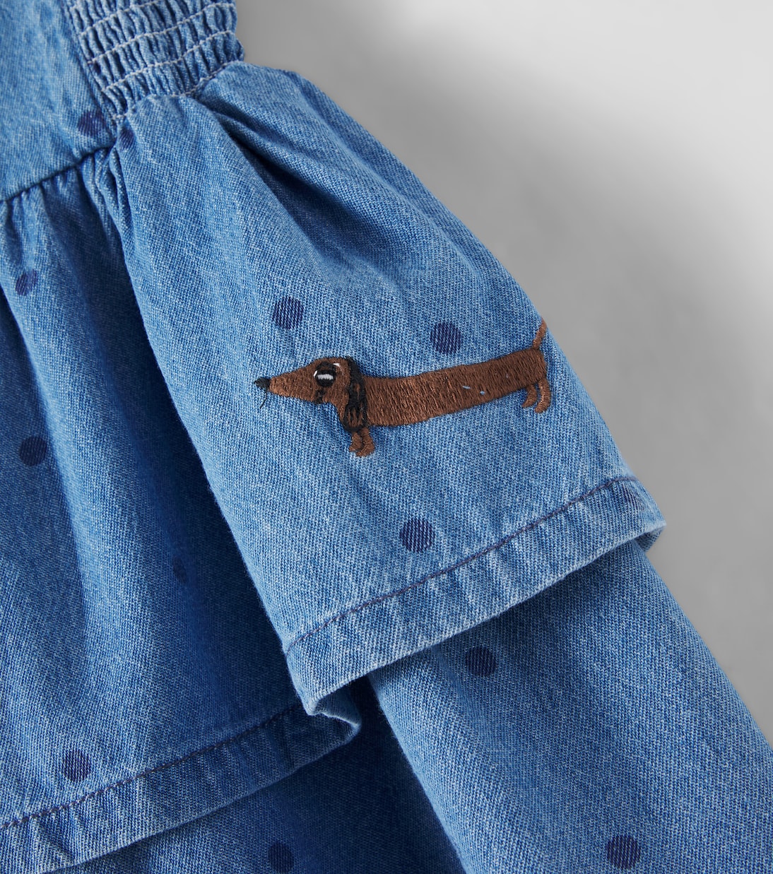 Polka-dot embroidered denim dress | Mini Rodini