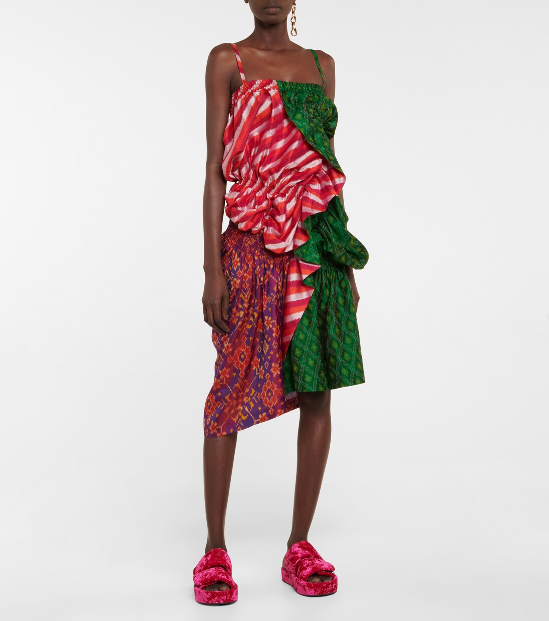 Abito midi patchwork in seta ikat | Dries Van Noten