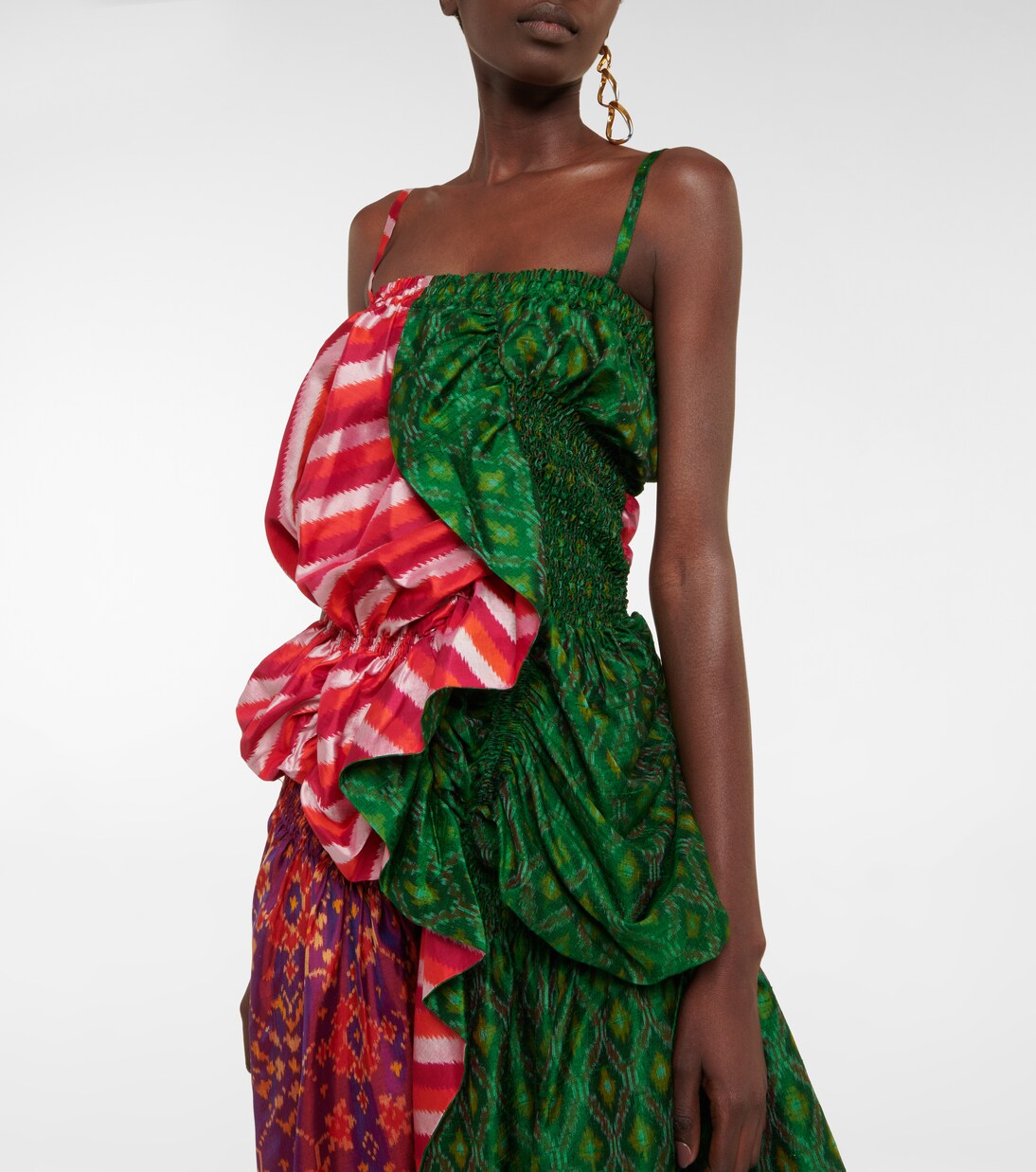 Abito midi patchwork in seta ikat | Dries Van Noten