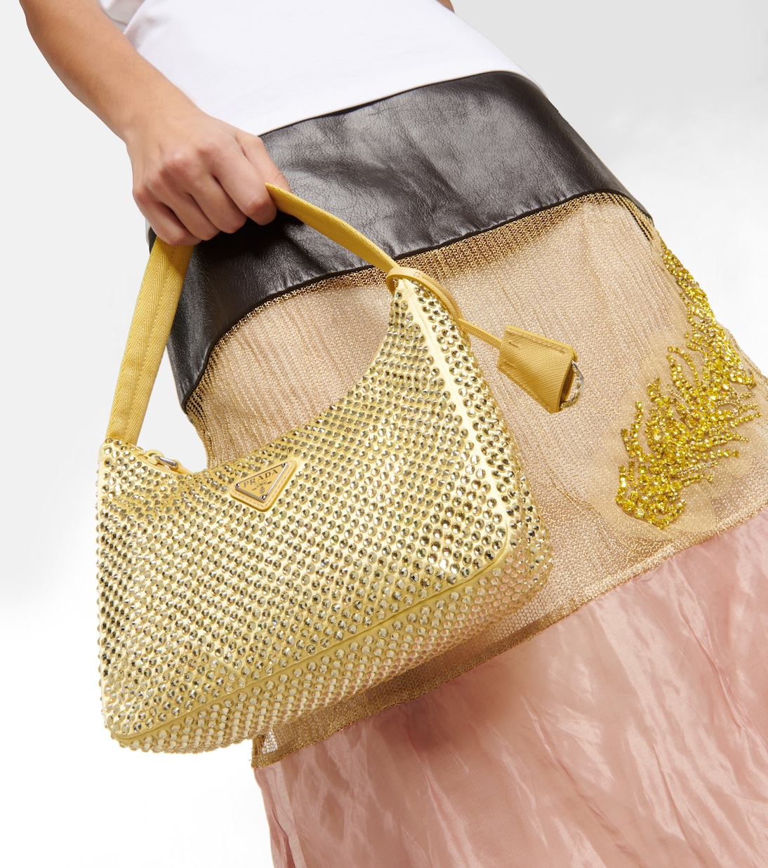 Borsa a spalla Re-Edition Mini con cristalli | Prada