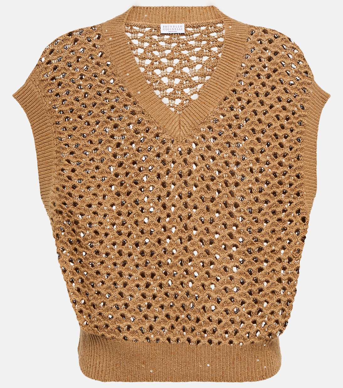 Pull sans manches en coton, lin et soie | Brunello Cucinelli