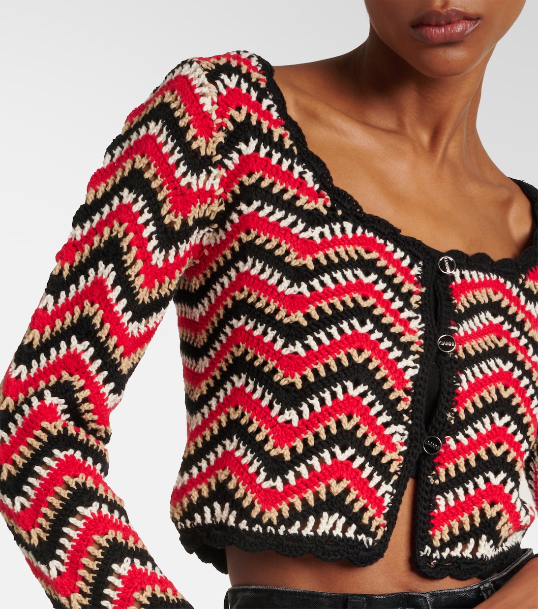 Cardigan cropped in crochet di cotone  | Ganni