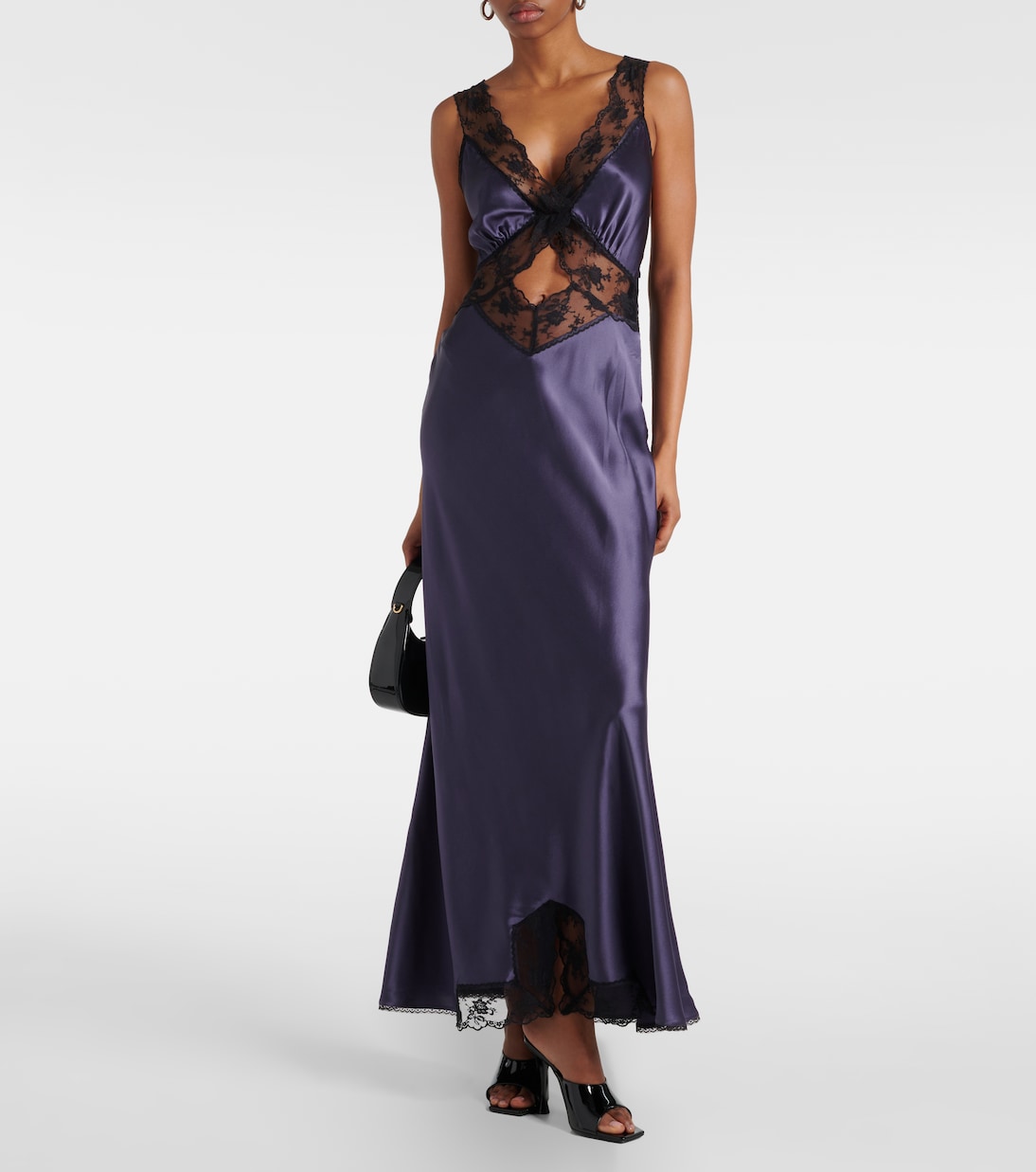 Robe longue Aries en satin de soie et dentelle | SIR