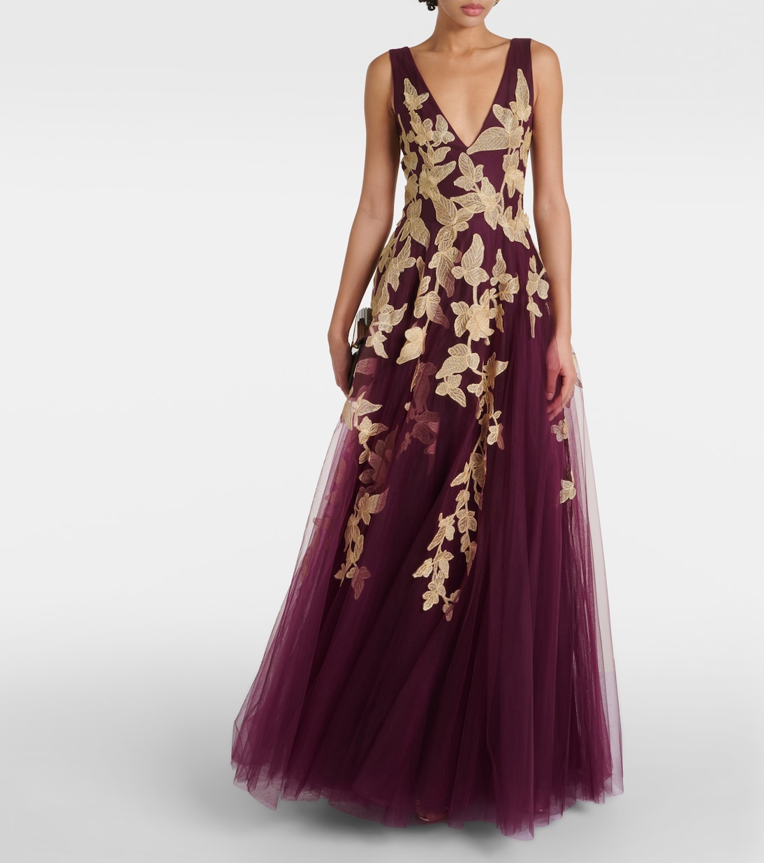 Abito lungo in tulle con ricamo | Costarellos