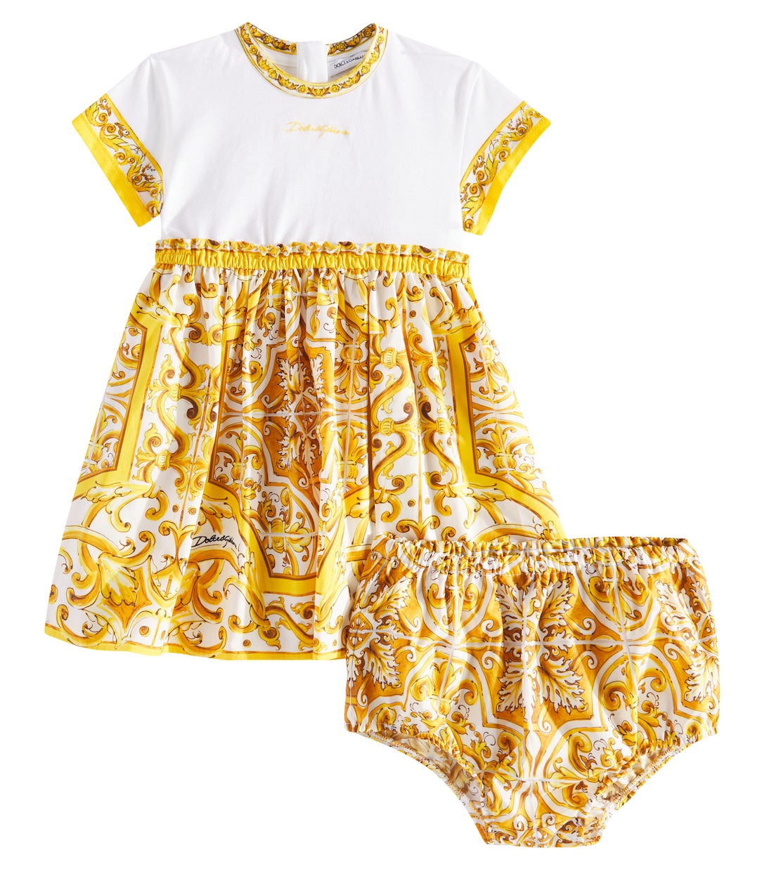 Baby Majolica cotton poplin dress with bloomers | Dolce&Gabbana Kids