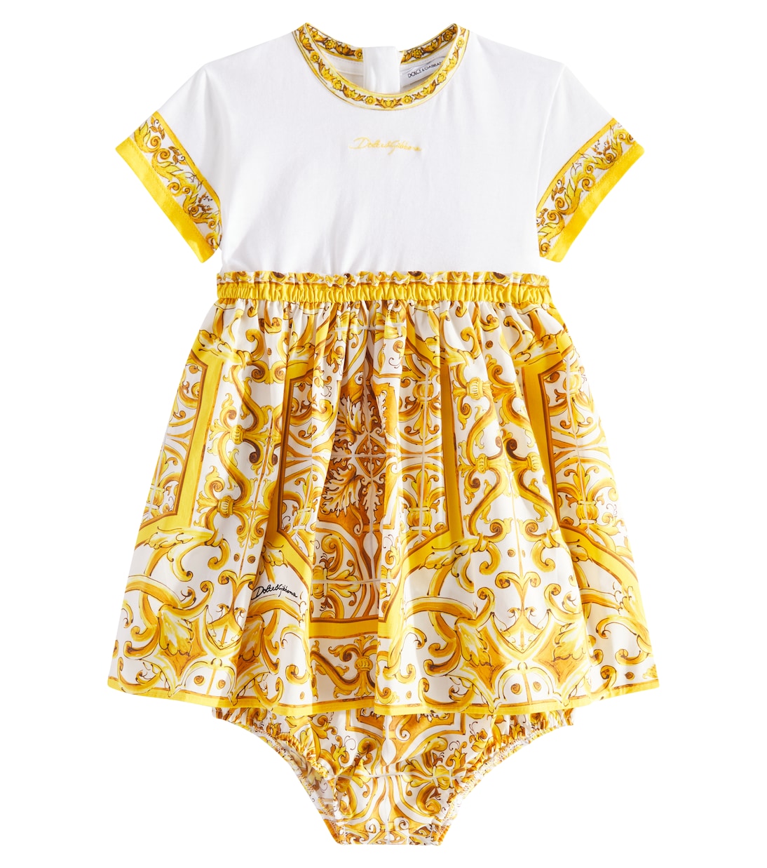 Baby Majolica cotton poplin dress with bloomers | Dolce&Gabbana Kids