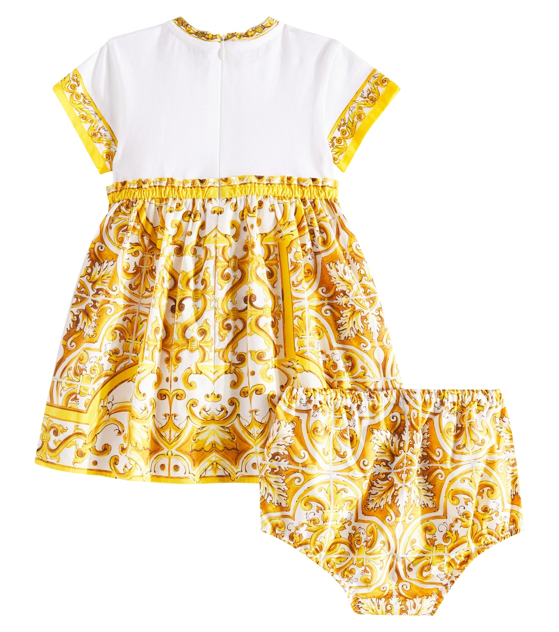 Baby Majolica cotton poplin dress with bloomers | Dolce&Gabbana Kids