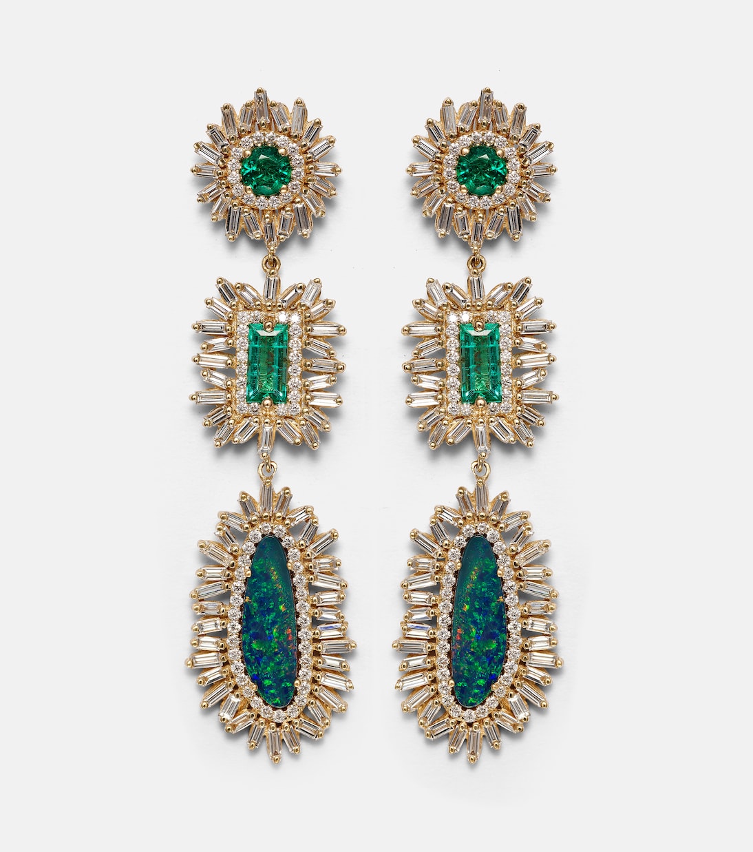 Boucles d'oreilles en or 18 ct, opales, émeraudes et diamants | Suzanne Kalan