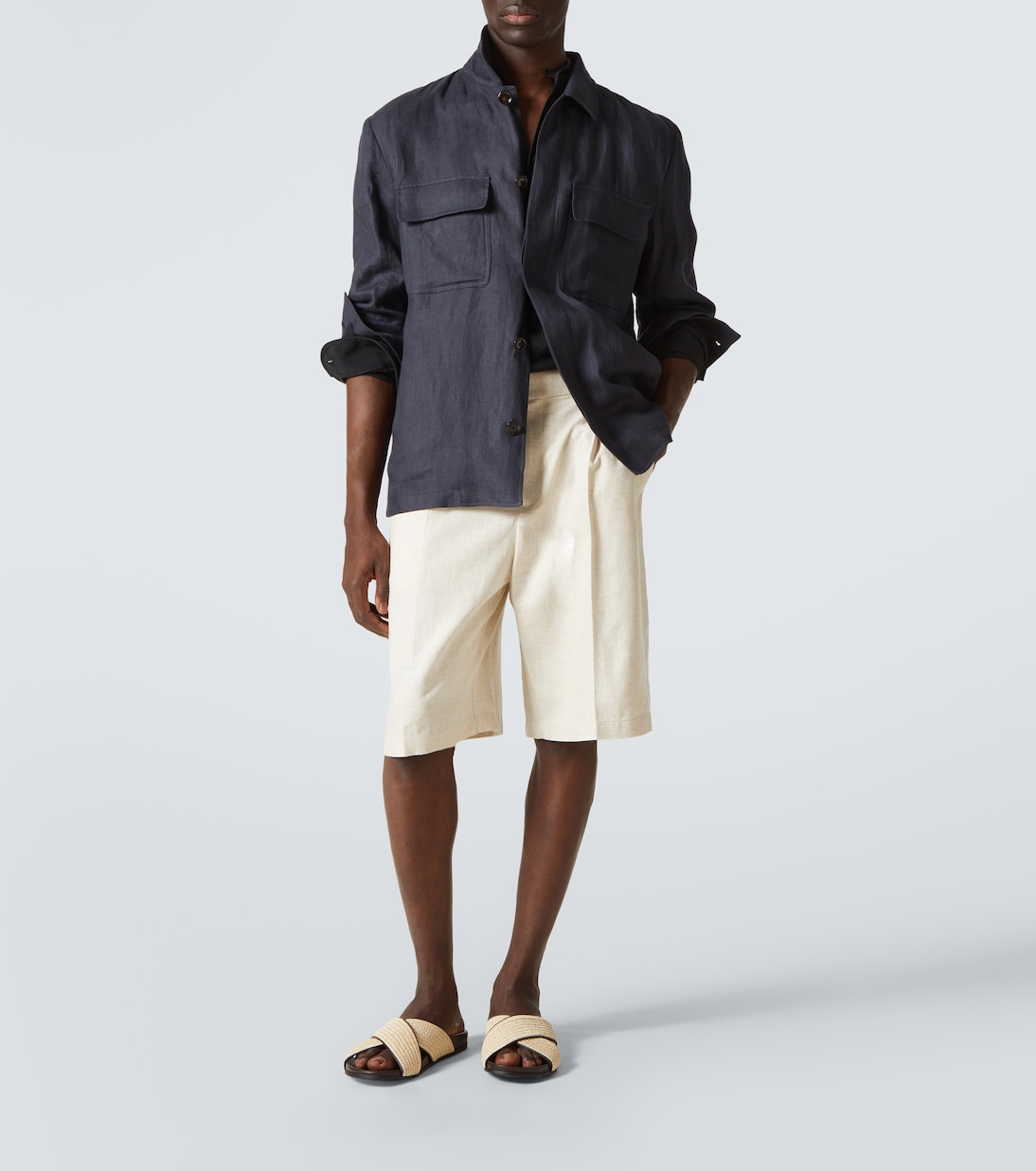 Chiltern leather-trimmed raffia slides | Manolo Blahnik