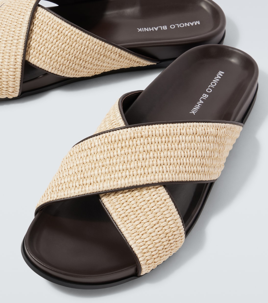 Chiltern leather-trimmed raffia slides | Manolo Blahnik