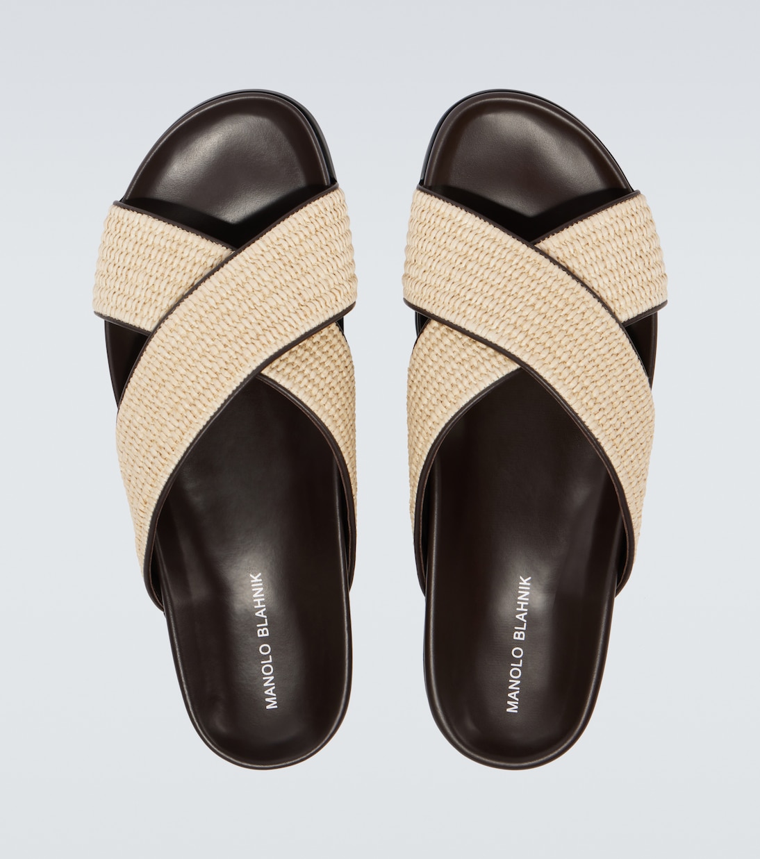 Chiltern leather-trimmed raffia slides | Manolo Blahnik