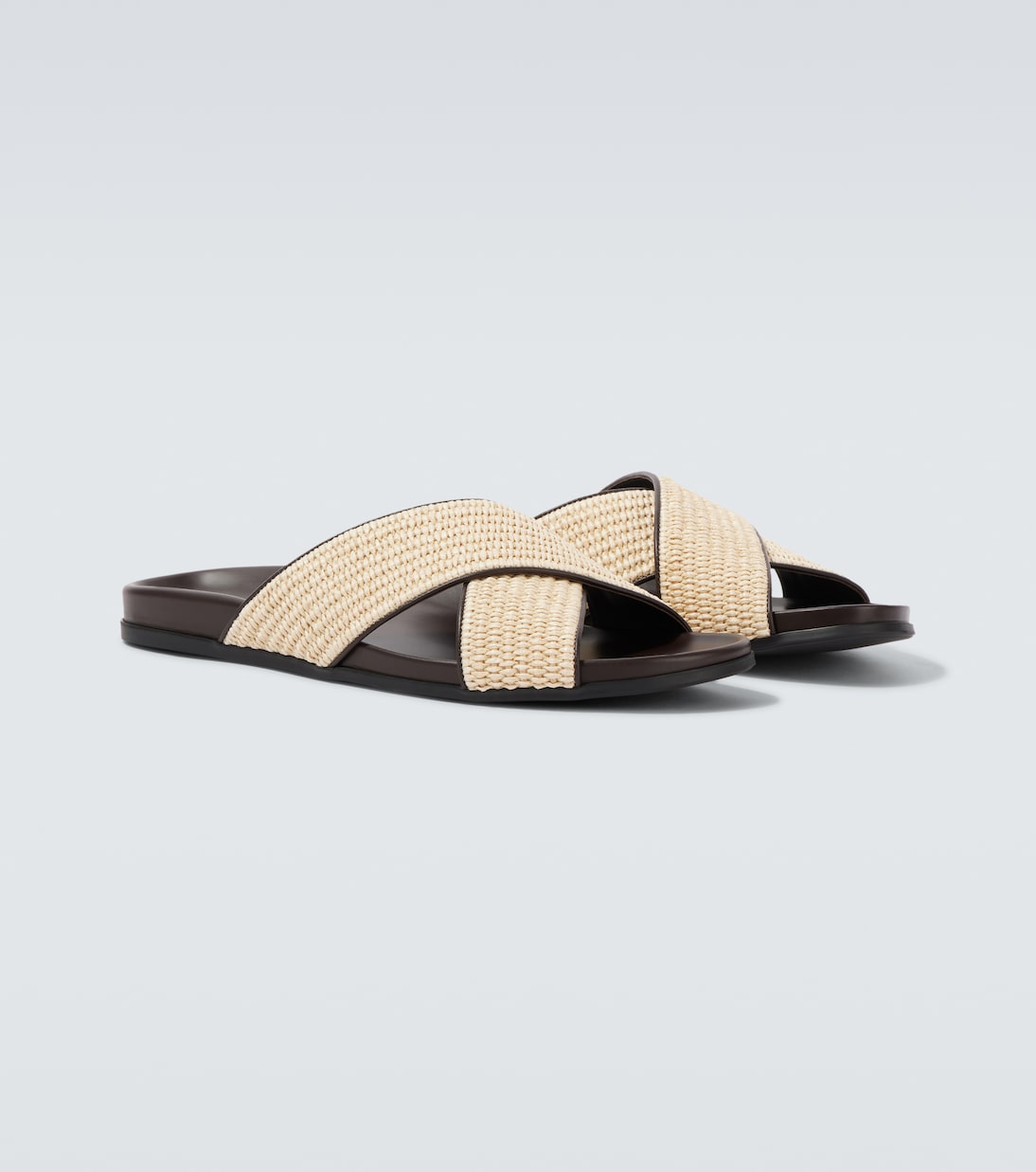 Chiltern leather-trimmed raffia slides | Manolo Blahnik