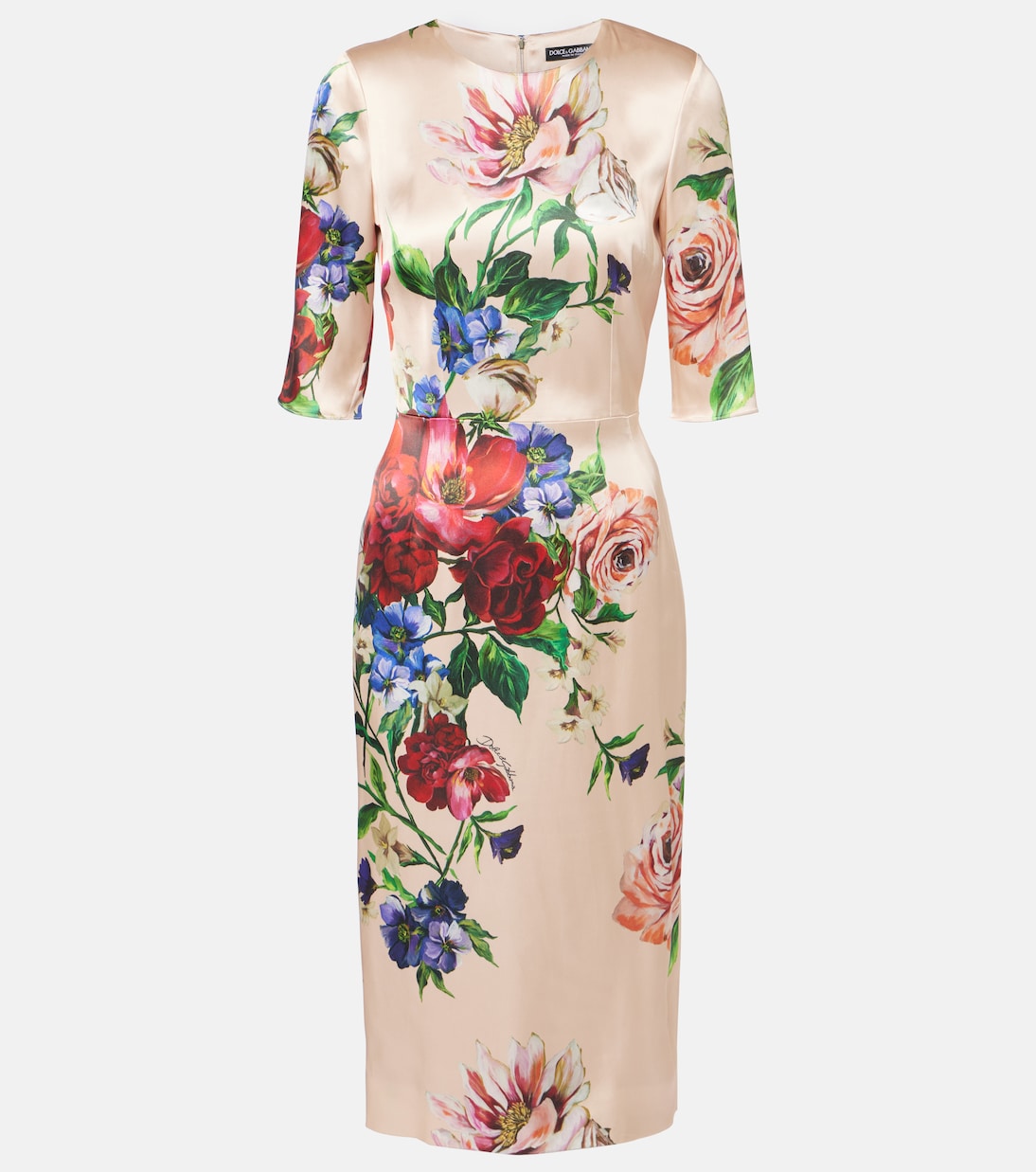 Robe midi en satin à fleurs | Dolce&Gabbana