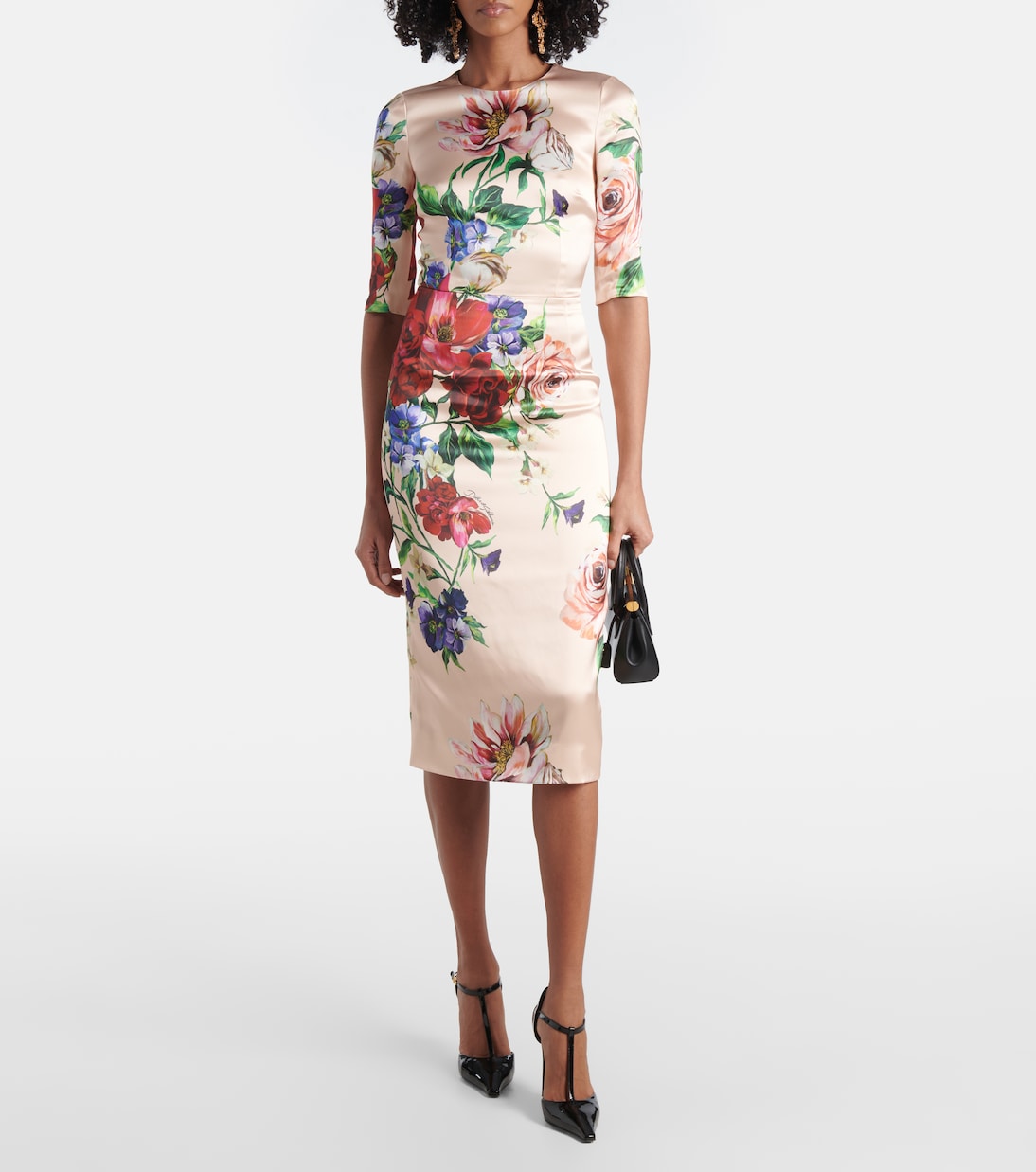 Robe midi en satin à fleurs | Dolce&Gabbana