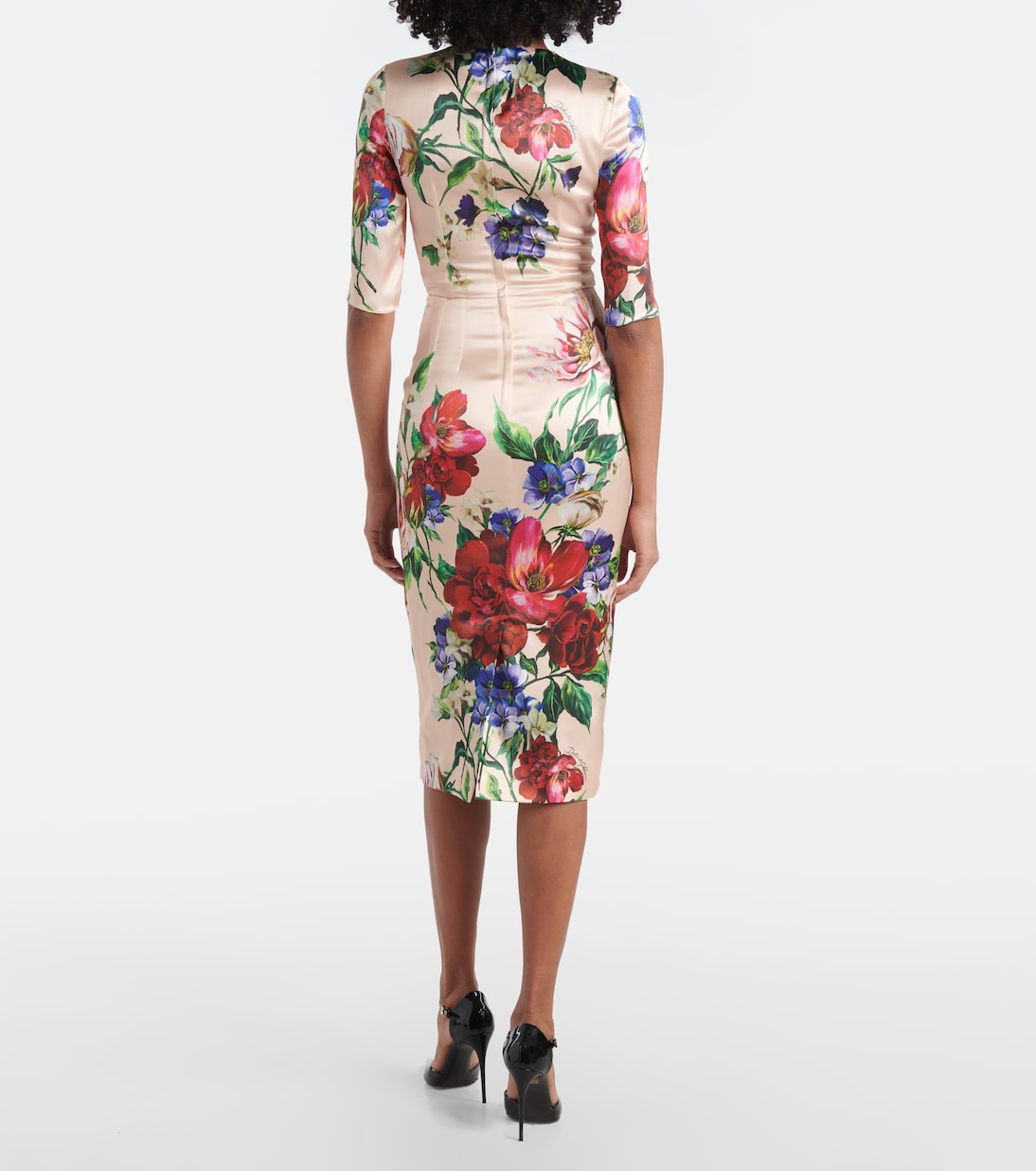 Robe midi en satin à fleurs | Dolce&Gabbana