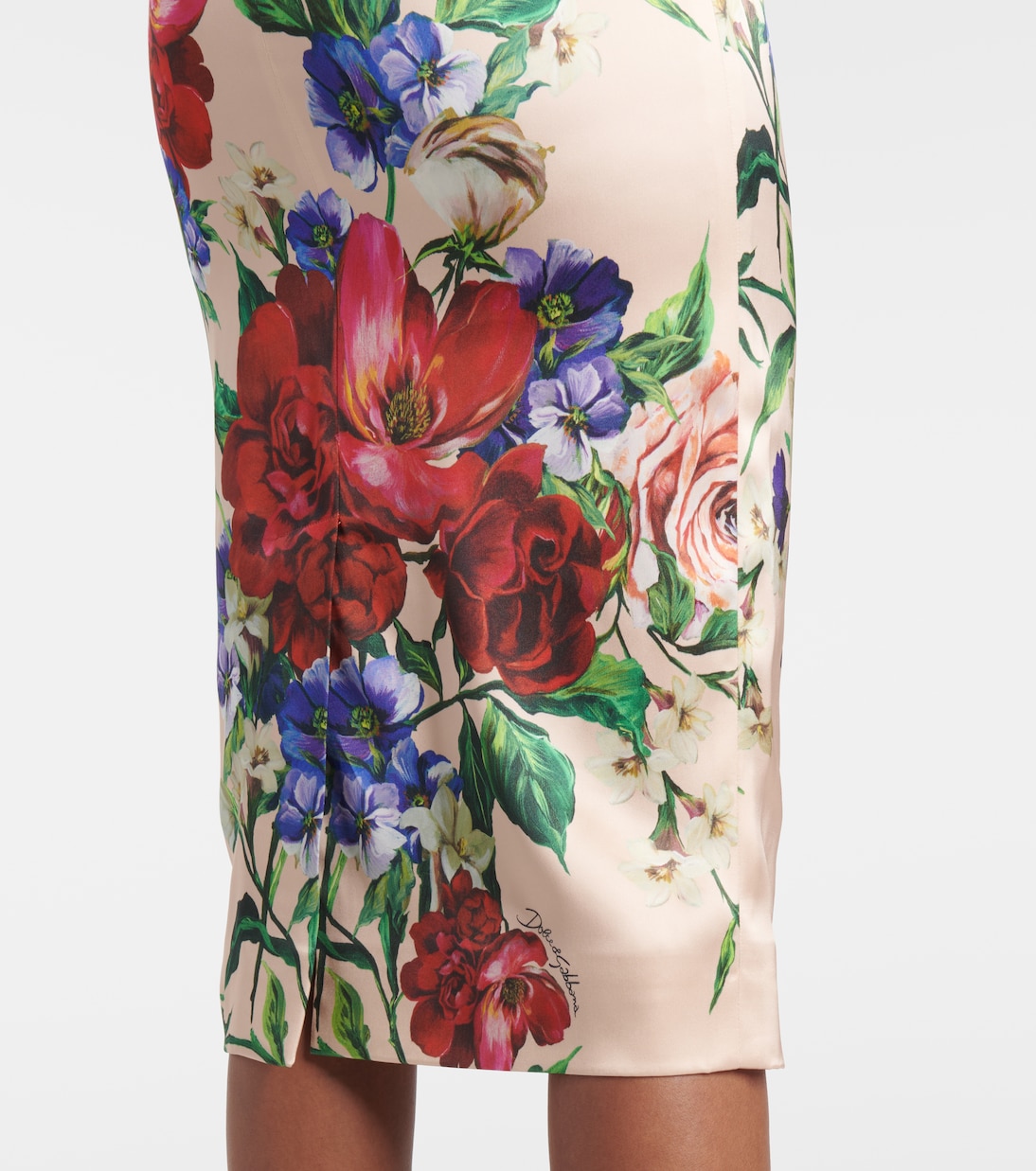 Robe midi en satin à fleurs | Dolce&Gabbana