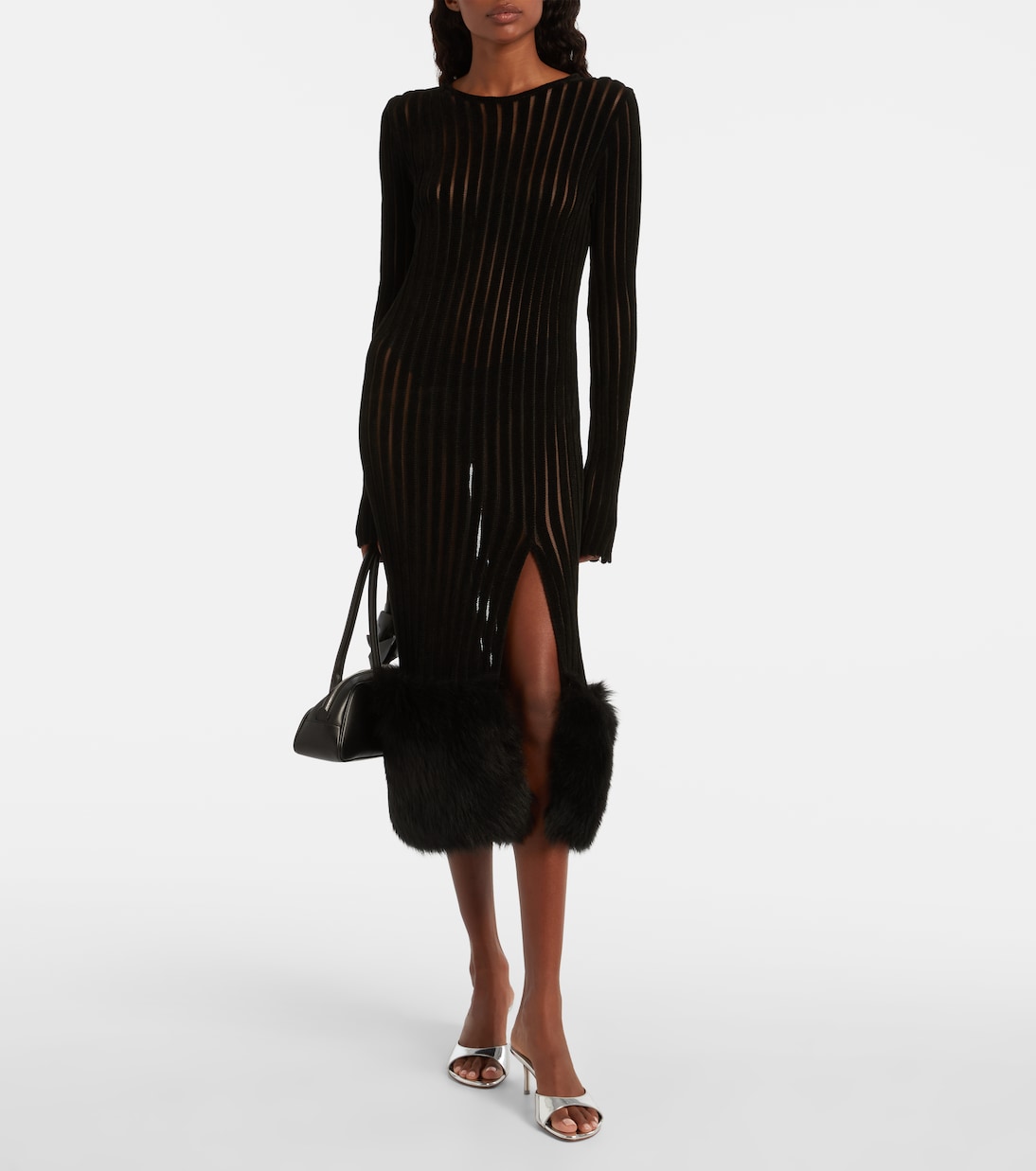 Knit faux fur-trimmed midi dress | Blumarine