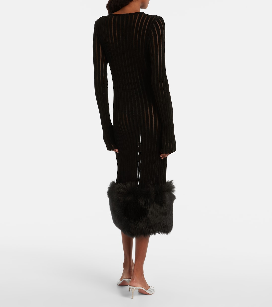 Knit faux fur-trimmed midi dress | Blumarine