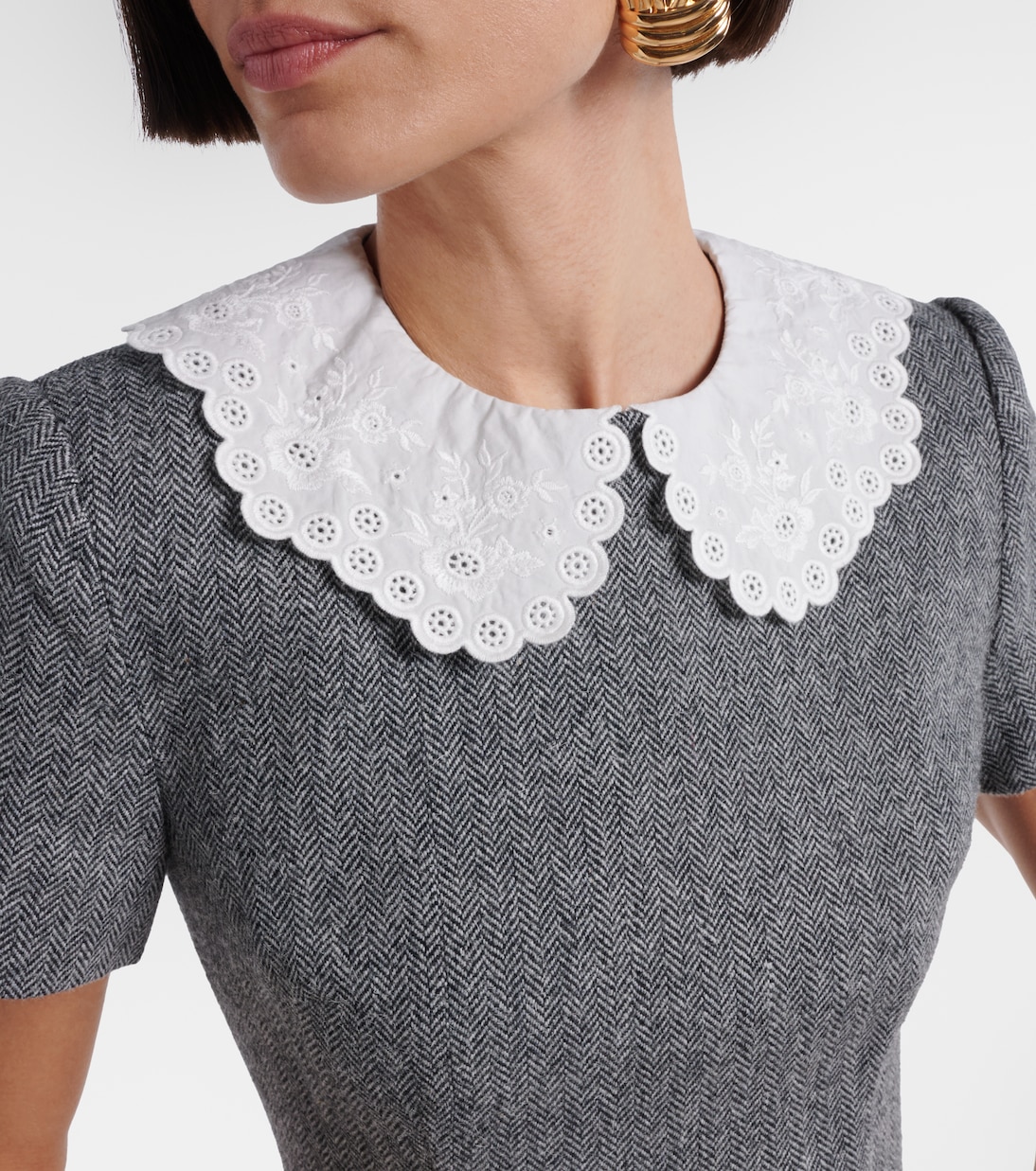 Vestido corto en mezcla de lana espigado | Self-Portrait