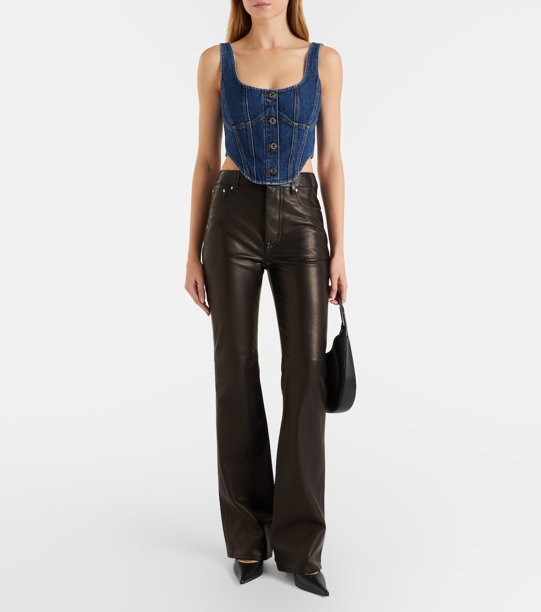 Embellished denim crop top | Self-Portrait