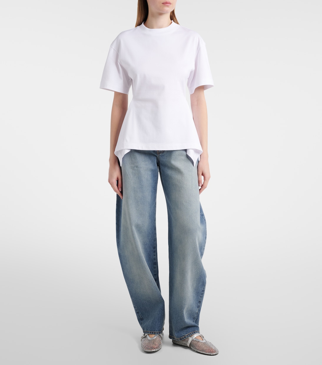 Asymmetric cotton poplin peplum T-shirt | Alaïa