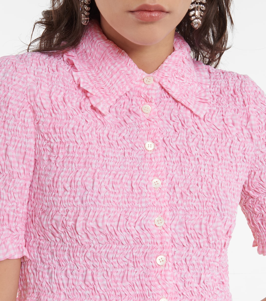 Camicia cropped in cotone a quadri | Miu Miu