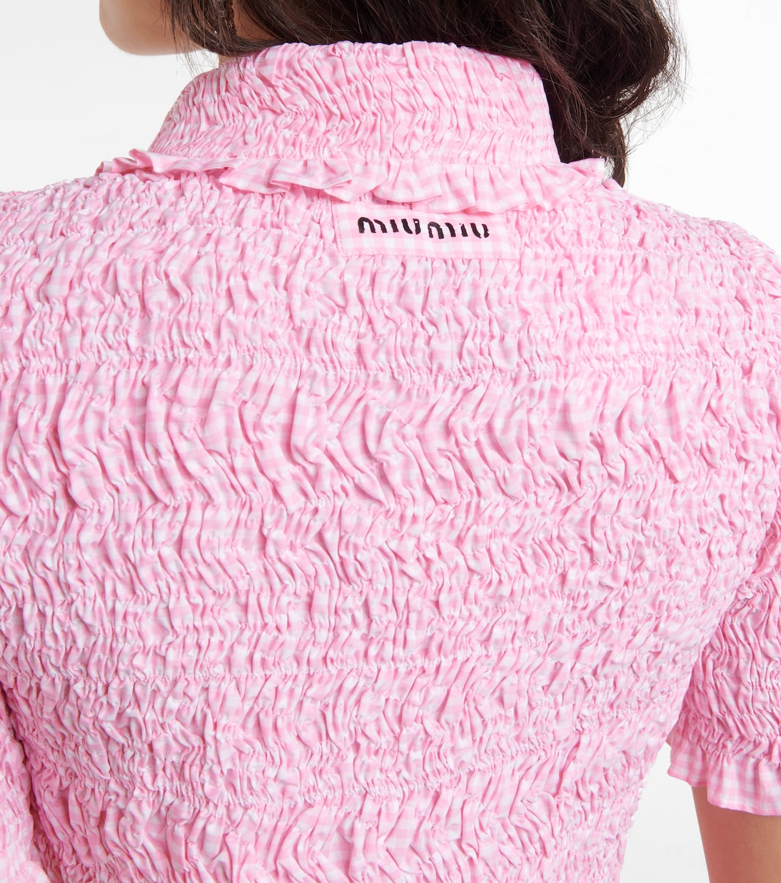Camicia cropped in cotone a quadri | Miu Miu