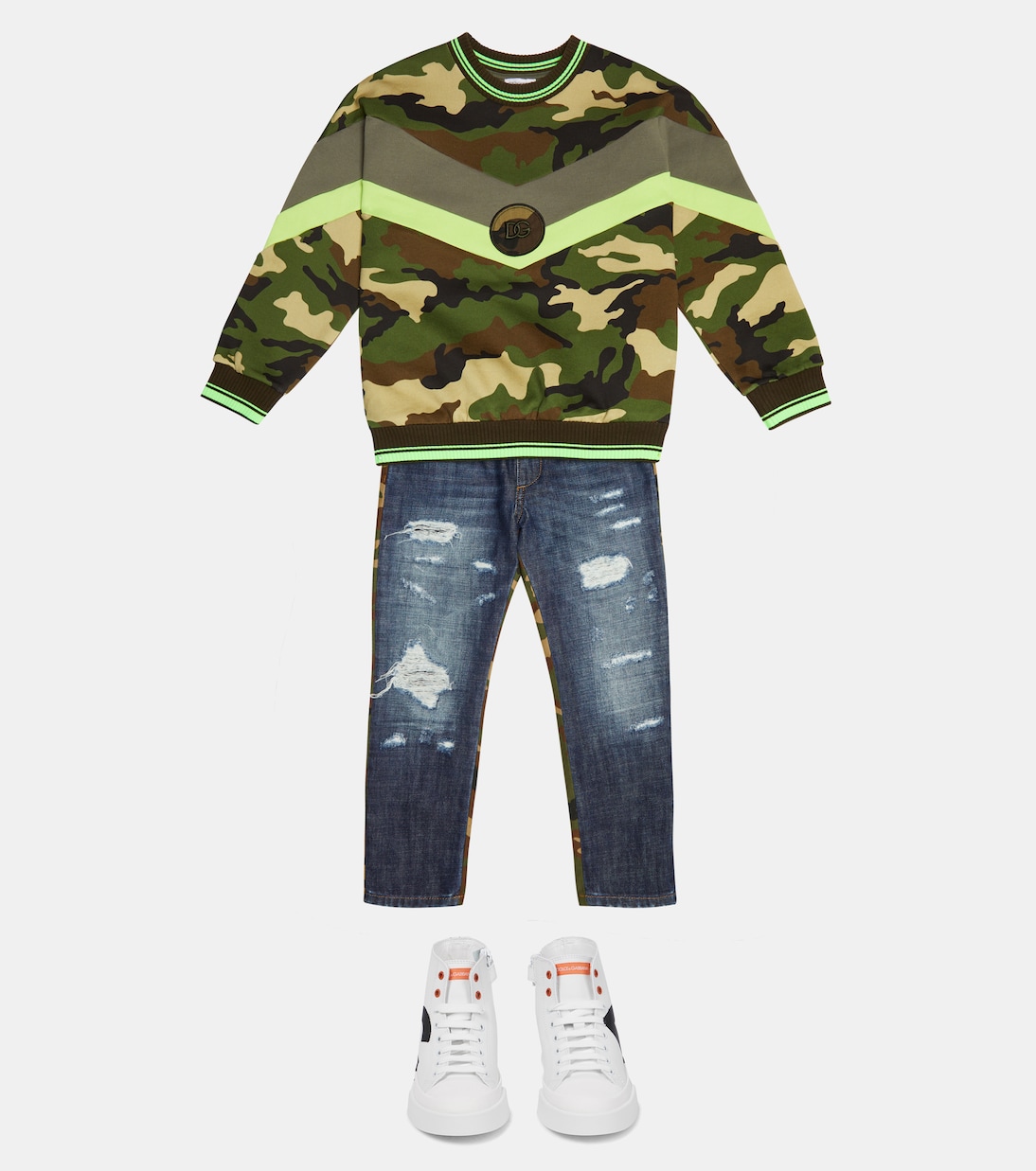 카무플라주 코튼 스웨트셔츠 | Dolce&Gabbana Kids