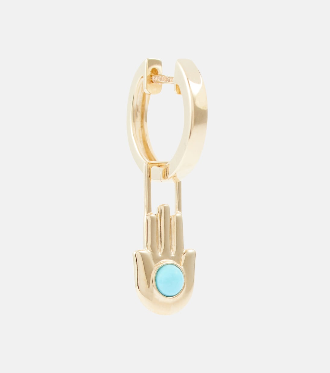 Orb Midi 14kt gold single hoop earring and Hamsa Hand Earwish with turquoise | Robinson Pelham