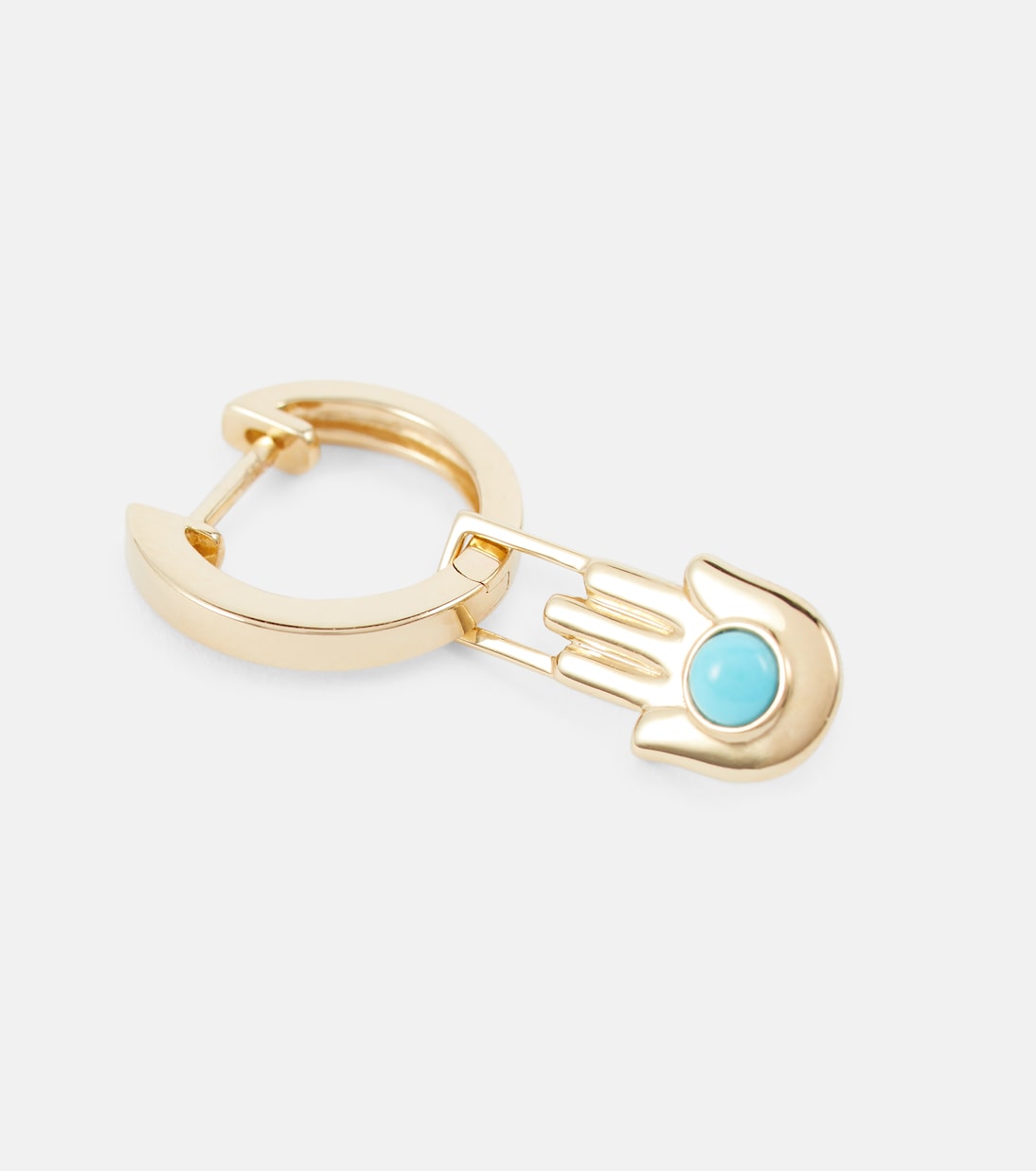 Orb Midi 14kt gold single hoop earring and Hamsa Hand Earwish with turquoise | Robinson Pelham