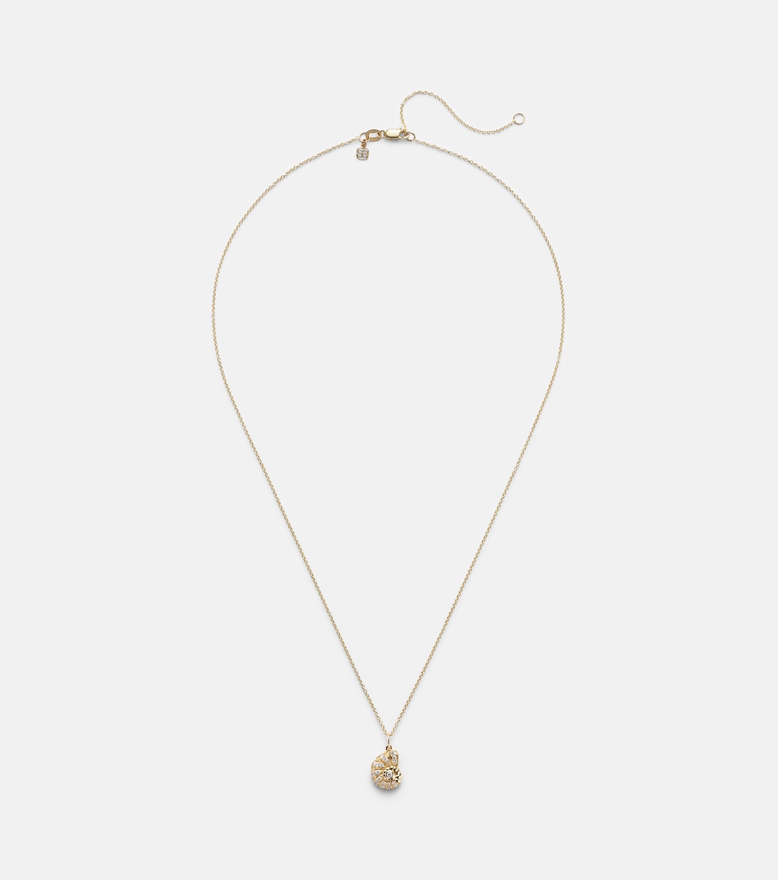 Collana giovanile con pendente a forma di conchiglia Nautilus in oro 14kt, impreziosita da diamanti scintillanti.