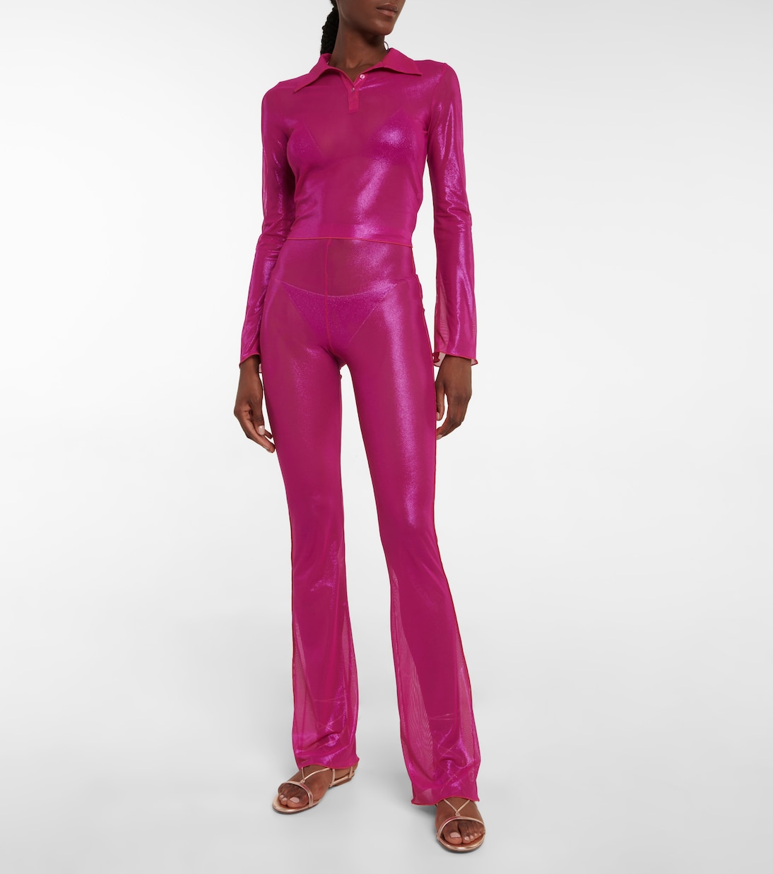 Legging évasé à taille haute en lamé | Oséree