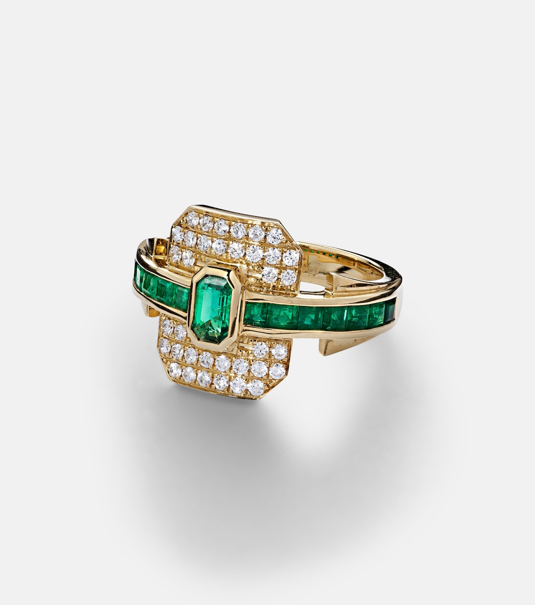 Bague Shield en or 18 ct, diamants et émeraudes | Rainbow K