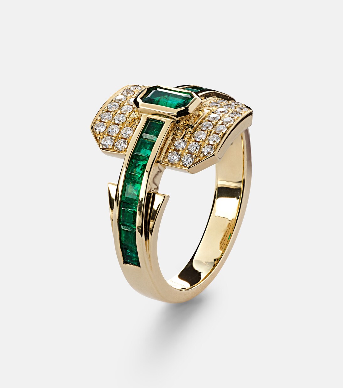 Bague Shield en or 18 ct, diamants et émeraudes | Rainbow K