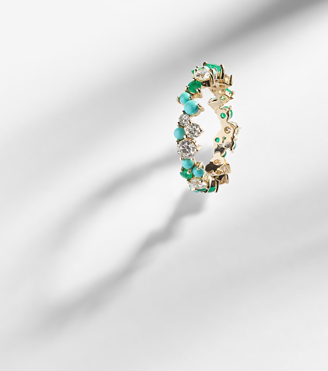 14kt gold ring with diamonds and emeralds | Sydney Evan