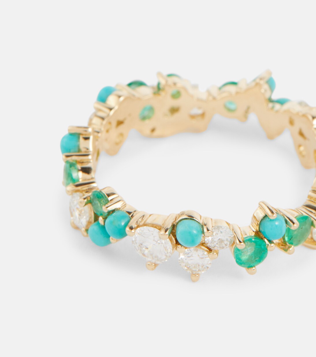 Anello in oro 14kt SYDNEY EVAN con diamanti e smeraldi per giovani trendy