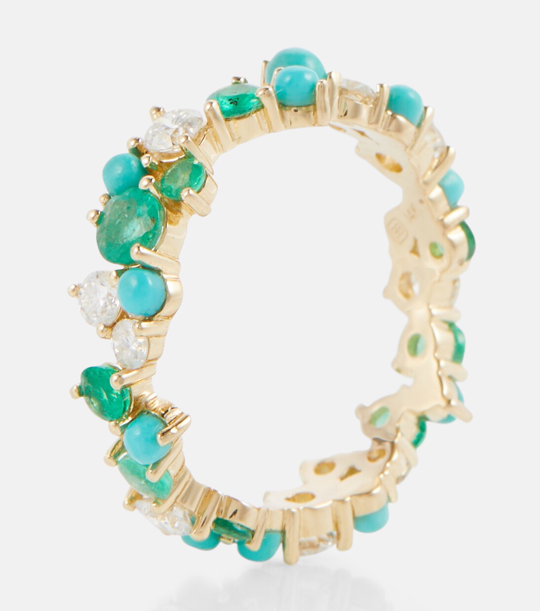 Anello in oro 14kt SYDNEY EVAN con diamanti e smeraldi per giovani trendy
