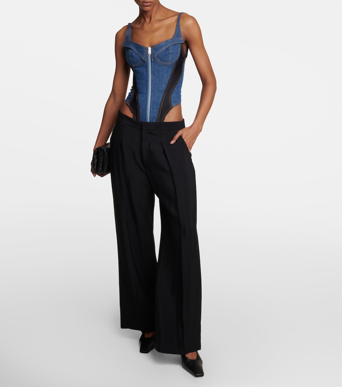 Paneled denim bodysuit | Mugler