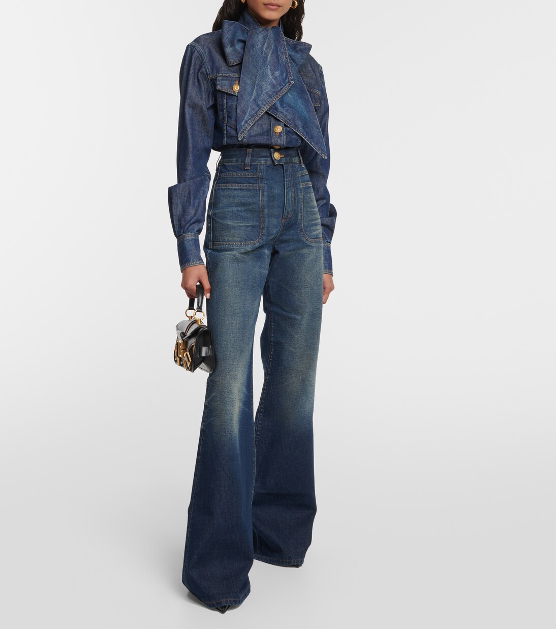 Camicia di jeans con lavallière | Balmain