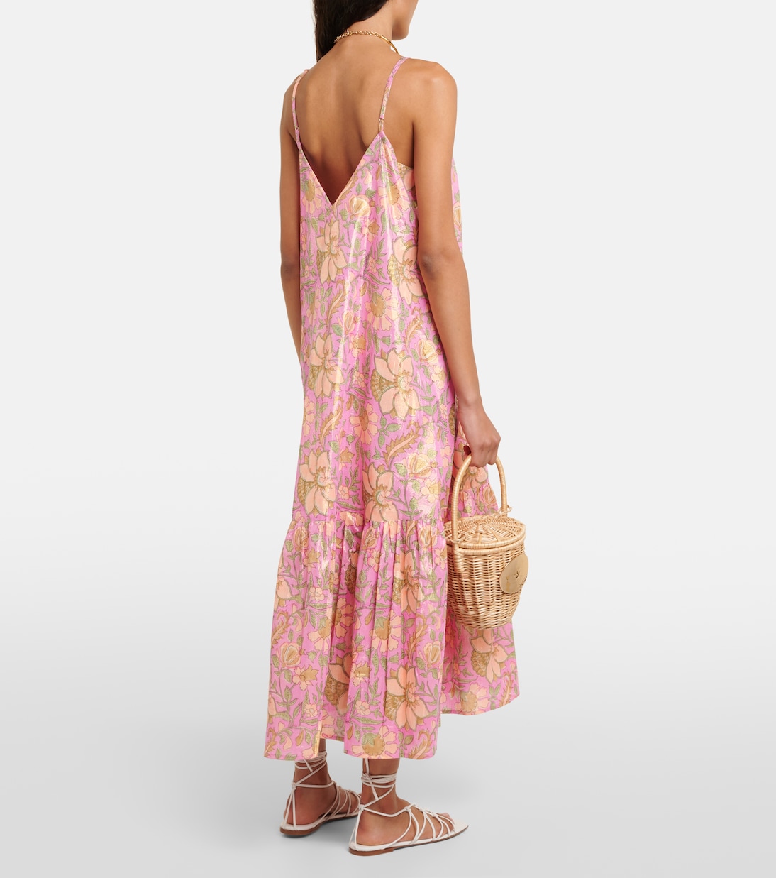 Floral cotton-blend lamé midi dress | Juliet Dunn