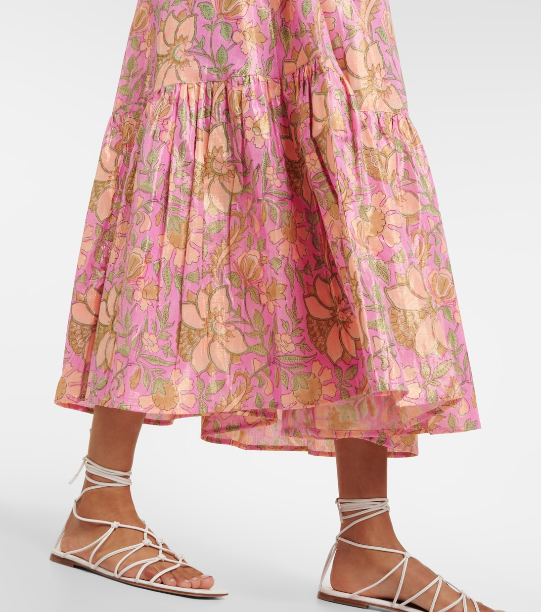 Floral cotton-blend lamé midi dress | Juliet Dunn
