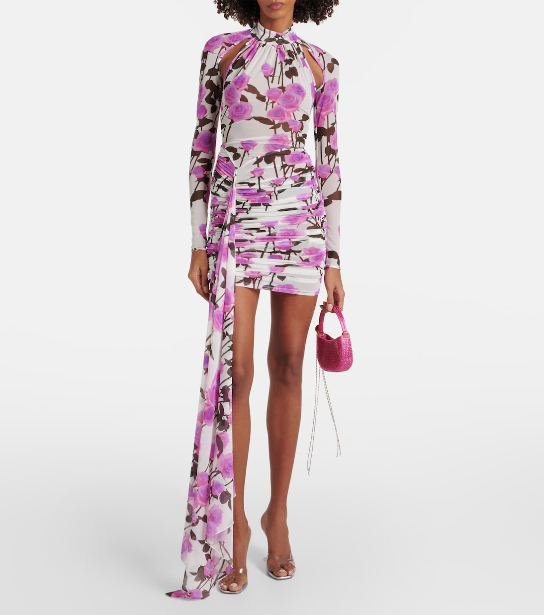 Vestido corto fruncido floral | David Koma