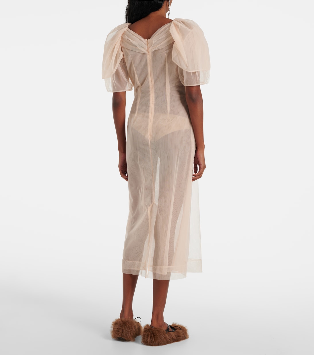 Embellished ruched mesh midi dress | Simone Rocha